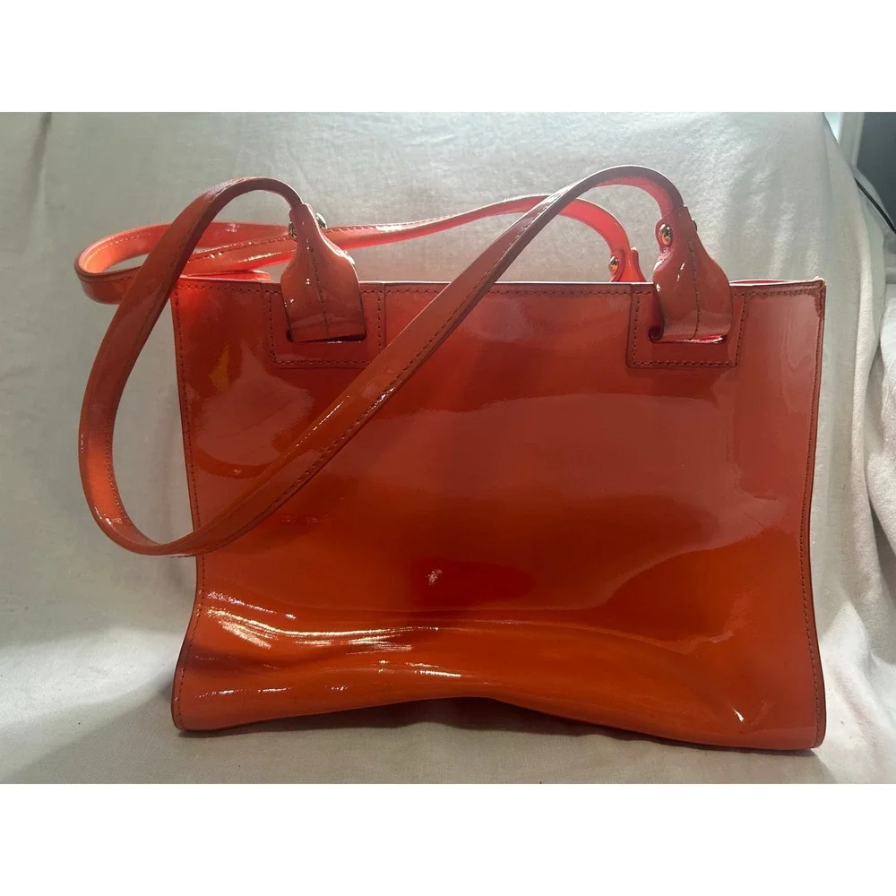 Dooney & Bourke Orange Patent Leather Tote Bag Handbag Gold Hardware Logo#484
